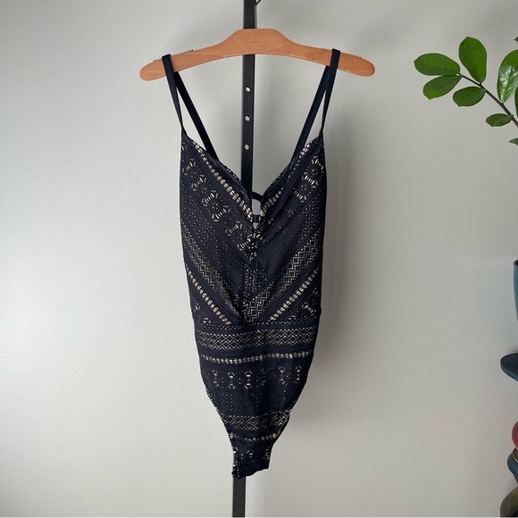 Bleu Rod Beattie Lace One Piece Swimsuit Bathing Suit Black Tan Plus Size 18W - Picture 1 of 8